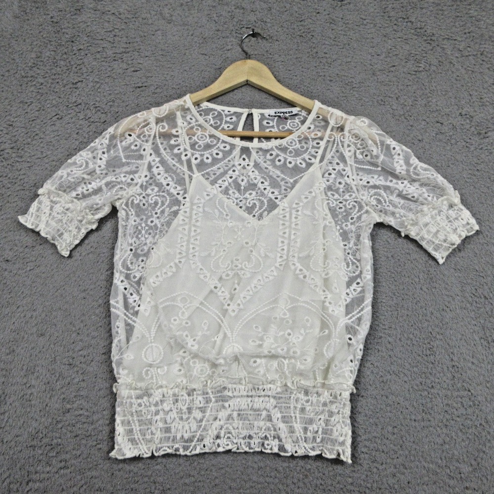 Express Sheer Lace Shirt Women X Small White Lined Romantic Fairycore Coquette